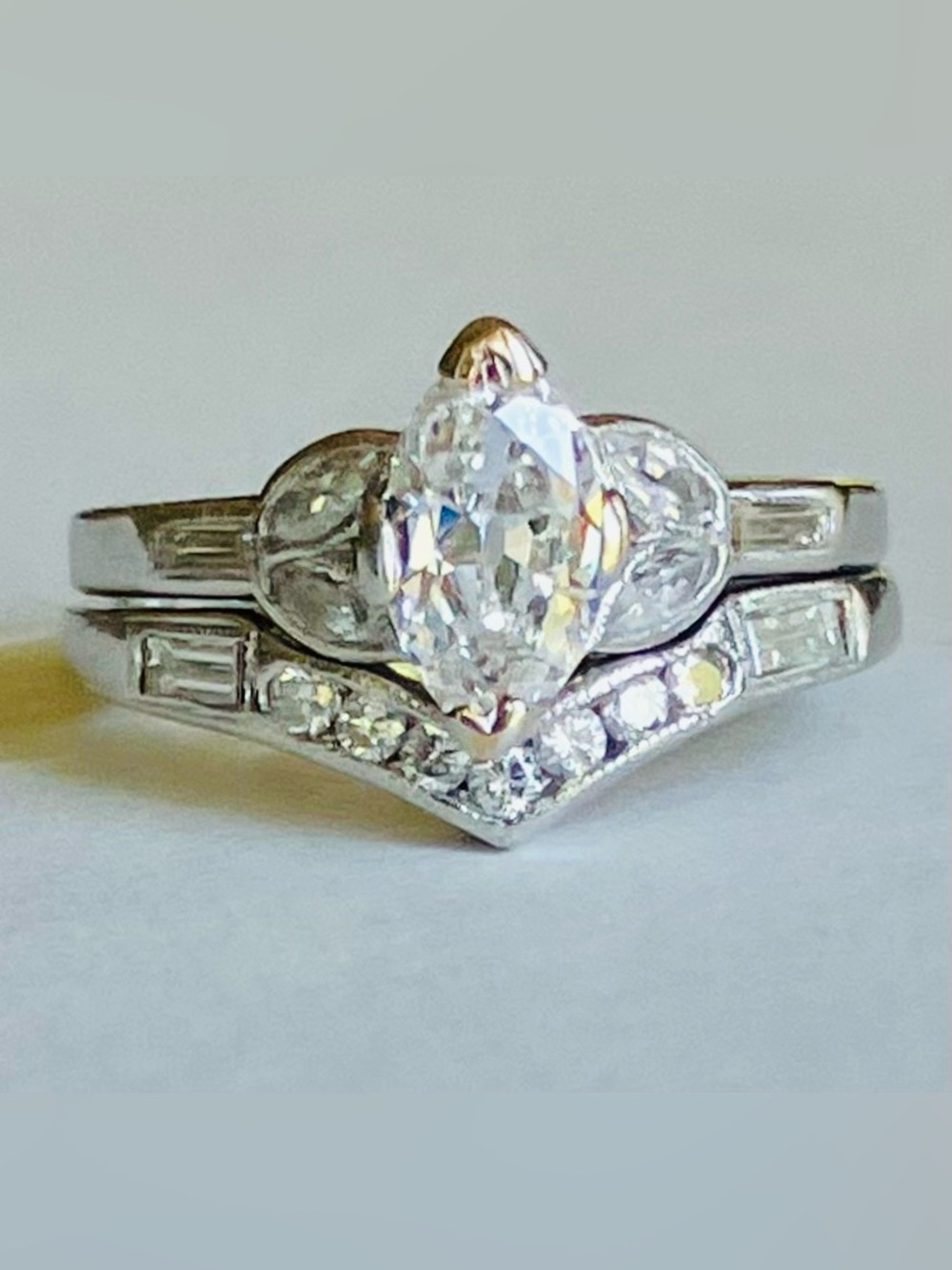 Antique Platinum European Cut Diamond Engagement Ring & Custom Diamond Band